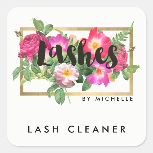 Beauty Florals Lash Extensions White Lash Cleaner Quadratischer Aufkleber (Vorderseite)