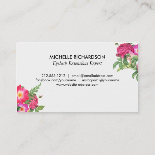 Beauty Florals Lash Extensions White Loyalty Card Treuekarte (Rückseite)