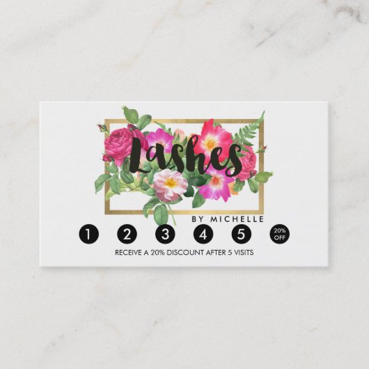 Beauty Florals Lash Extensions White Loyalty Card Treuekarte (Vorderseite)