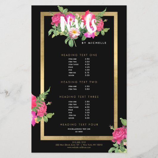 Beauty Florals Nail Salon Black Flyer (Vorne)