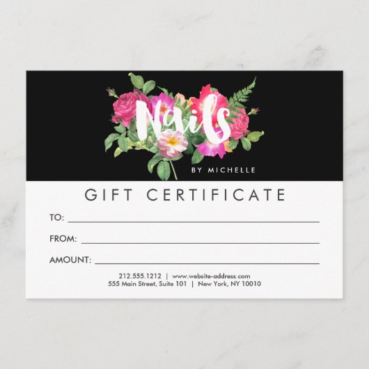 Beauty Florals Nail Salon Black Gift Certificate (Vorderseite)