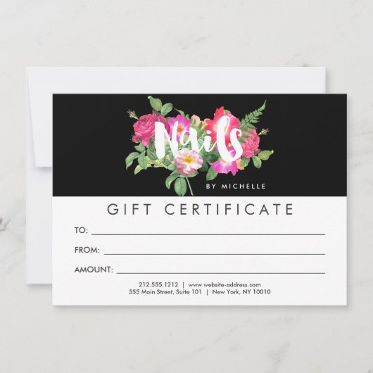 Beauty Florals Nail Salon Black Gift Certificate (Vorderseite)