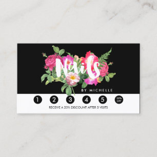 Beauty Florals Nail Salon Black Loyalty Card Treuekarte