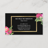 Beauty Florals Nail Salon Black Visitenkarte (Rückseite)