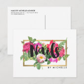 Beauty Florals Nail Salon White Postkarte (Vorne/Hinten)