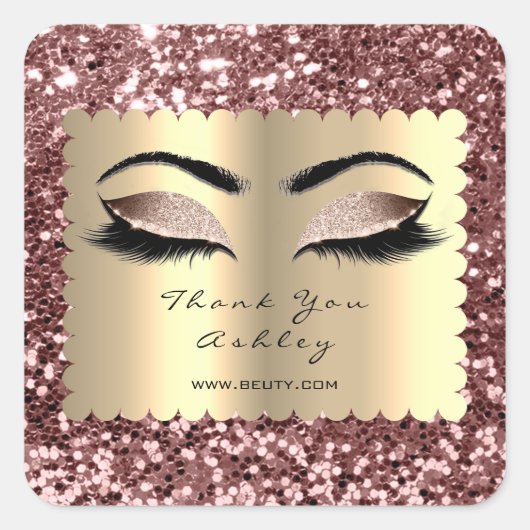Beauty Funkelnd Glitzer Rose Gold Lashes Vielen Da Quadratischer Aufkleber (Vorderseite)