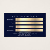 Beauty Gift Certificate Blue Navy Gold Lash Logo (Rückseite)