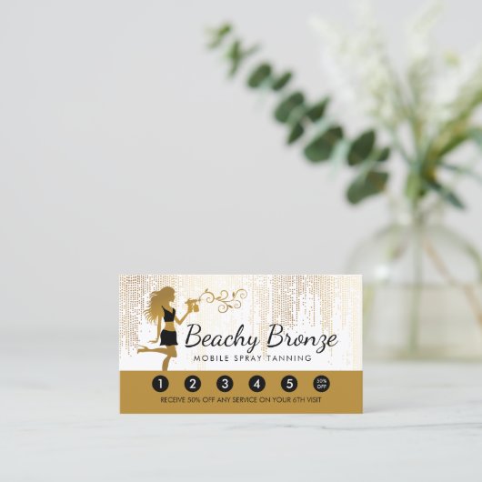 Beauty Girl Gold Bronze Rain Muster Spray Tanning Visitenkarte (Stehend Vorderseite)