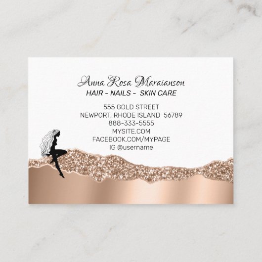 *~* Beauty Girly Rose Gold Long Hair Goddess Visitenkarte (Rückseite)