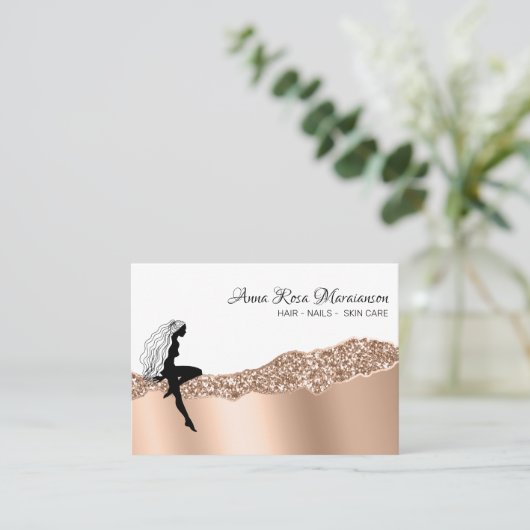 *~* Beauty Girly Rose Gold Long Hair Goddess Visitenkarte (Stehend Vorderseite)