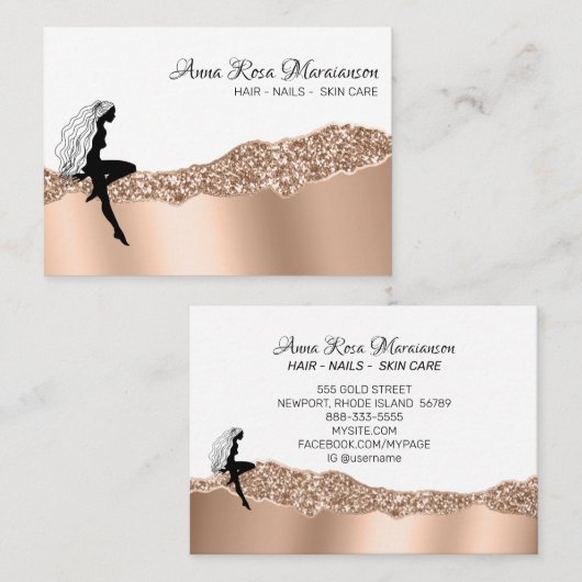 *~* Beauty Girly Rose Gold Long Hair Goddess Visitenkarte (Vorne/Hinten)