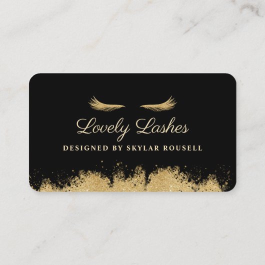 Beauty Gold Dusted Eyelash Black & Gold Luxuriöse Terminkarte (Rückseite)