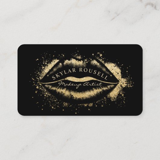 Beauty Gold Dusted Lips Black & Gold Luxuriöse Terminkarte (Rückseite)