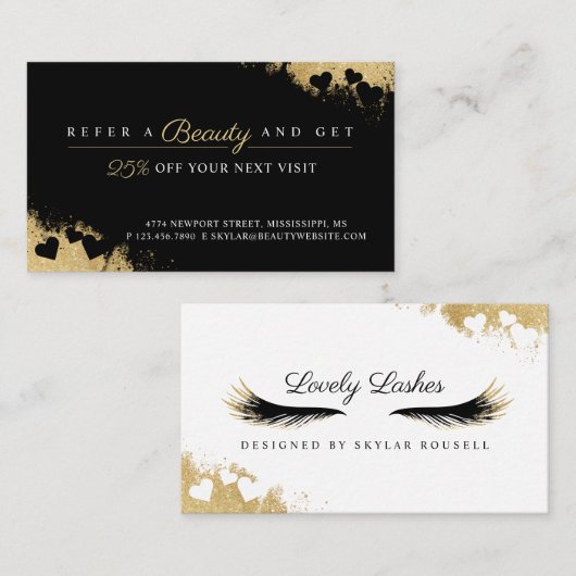 Beauty Gold Dusted Mascara Eye Lashes Empfehlungskarte (Vorne/Hinten)