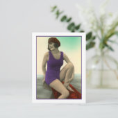 Beauty im lila Anzug baden Postkarte (Stehend Vorderseite)