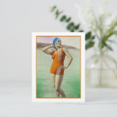 Beauty im orangefarbenen Anzug Postkarte (Stehend Vorderseite)