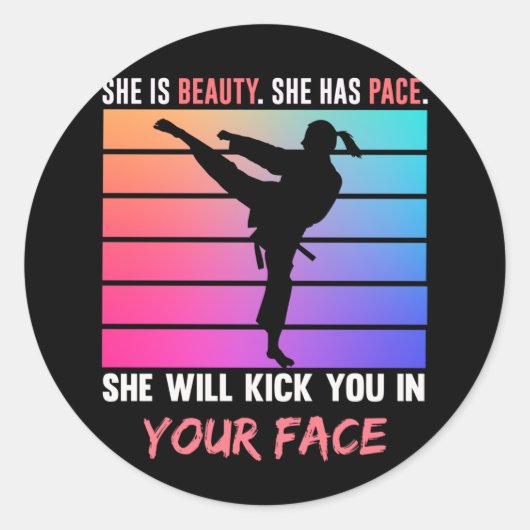Beauty Karate Girl Kick You Taekwondo Jiu Jitsu Runder Aufkleber (Vorderseite)