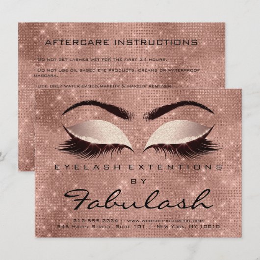 Beauty Lashes Aftercare Rose Einladung (Vorne/Hinten)