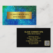 *~* Beauty Luxus Gold Foil QR Glitzer Blue Green Visitenkarte (Vorne/Hinten)