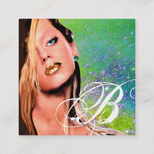 BEAUTY MAKEUP ARTIST COSMETICS Monogramm Grün Quadratische Visitenkarte (Rückseite)