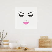 Beauty Makeup Face Lashes & Pink Lips Chic Poster (Küche)