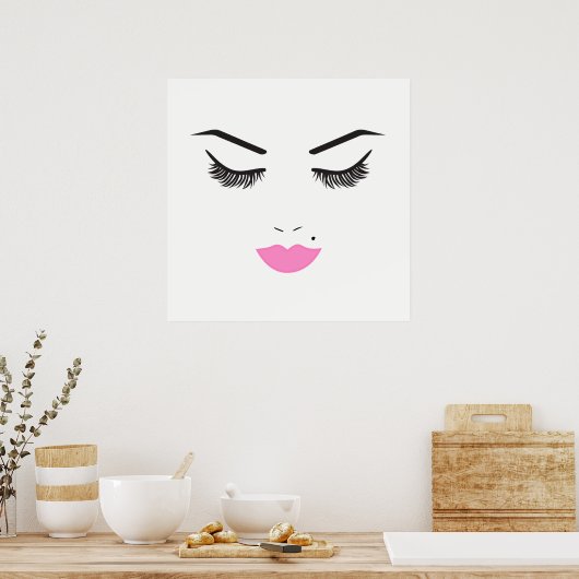 Beauty Makeup Face Lashes & Pink Lips Chic Poster (Küche)