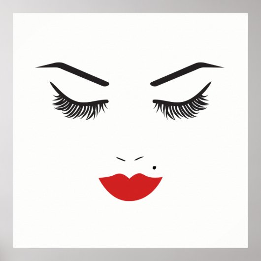 Beauty Makeup Face Lashes & Rote Lippen Chic Poster (Vorne)
