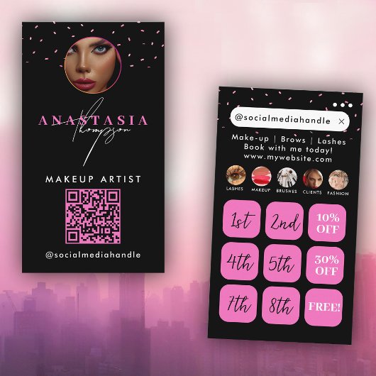 Beauty Nails Social Media Black Pink Loyalty Cards Visitenkarte