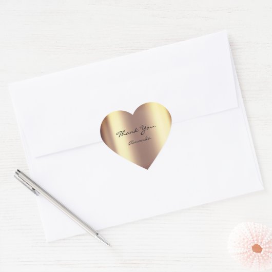 Beauty Name Bridal Heart Danke Sepia Gold Metallic Herz-Aufkleber (Umschlag)