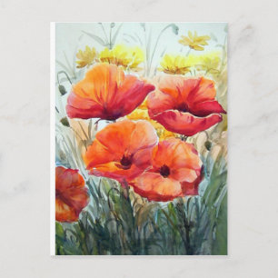 BEAUTY OF FLOWER POPPIES , WATERCOLOR PAINTING POSTKARTE