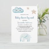 Beauty Pastel Blue Elephant Babydusche per Mail Einladung (Stehend Vorderseite)