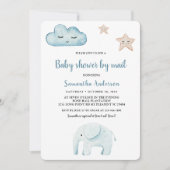 Beauty Pastel Blue Elephant Babydusche per Mail Einladung (Vorderseite)