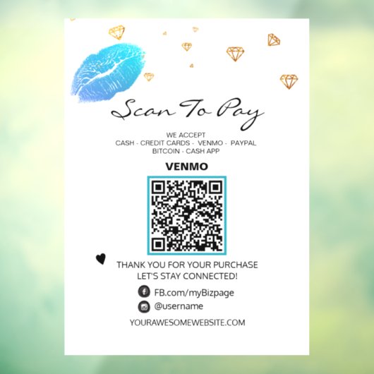 *~* Beauty Pay Payment QR Code LIPS Fensterheber Fensteraufkleber (Blatt 3)