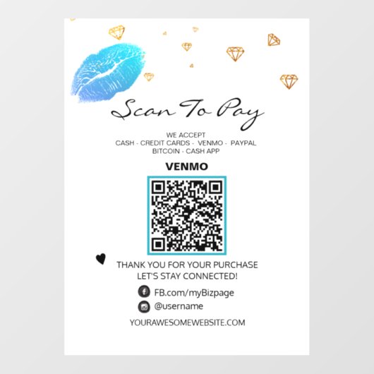 *~* Beauty Pay Payment QR Code LIPS Fensterheber Fensteraufkleber (Blatt)