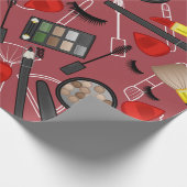 Beauty products pattern on a red backgroundapplica geschenkpapier (Ecke)