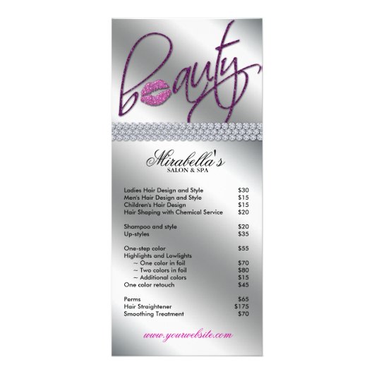 Beauty Rack Card Makeup Glitzer Lippen Silber Lila Werbekarte (Vorne)