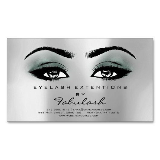 Beauty Salon Aquamarin Silber Adress Makeup Lashes Magnetische Visitenkarte (Vorderseite)