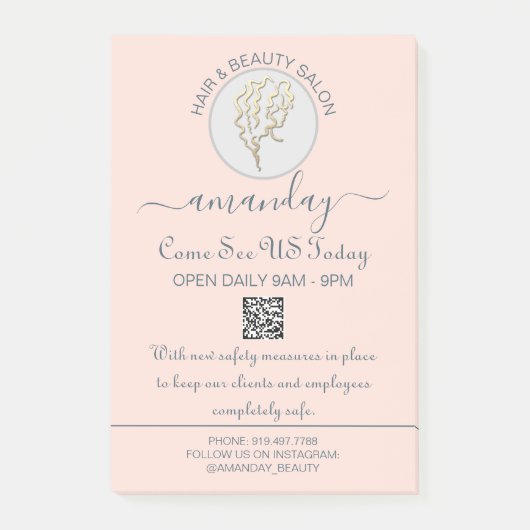 Beauty Salon Be Safe Logo Friseur QR Code Post-it Klebezettel (Vorderseite)