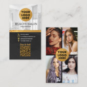 Beauty Salon Black Gold QR Code Ernennung Visitenkarte (Vorne/Hinten)
