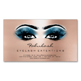Beauty Salon Blue Rose Gold Adress Makeup Lashes Magnetische Visitenkarte