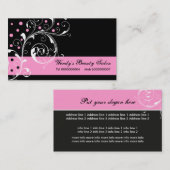 Beauty Salon Blumenblätterblatt schwarz, rosa Visitenkarte (Vorne/Hinten)