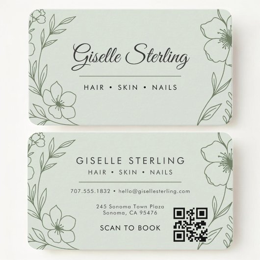 Beauty Salon  Botanical Sage Green QR Code Visitenkarte