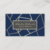 Beauty Salon der geometrischen Marine & Gold Haare Visitenkarte (Vorderseite)