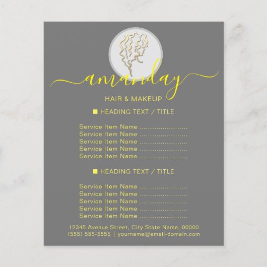 Beauty Salon Friseur Logo Gold Grau Gelb Flyer (Vorne)