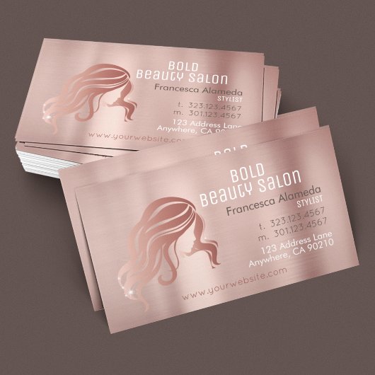 Beauty Salon Friseursalon Brushed Rose Gold Metali Visitenkarte