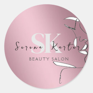 Beauty Salon Gesicht Abstrakt Frauen Moderner Mini Runder Aufkleber