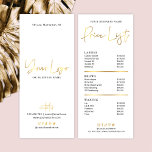 Beauty Salon Glam Gold Logo Moderne Preisliste Werbekarte<br><div class="desc">Luxuriöse Preisliste Rack Card der Dienstleistungen in weiß und gold mit Platz für Ihr Logo, Geschäftsdetails und Ihre Dienstleistungen Preise. Ideal für Ihren Schönheitssalon oder Ihre Boutique. Der moderne, schicke und trendige Schriftart des Imitats gold verleiht dieser Rack-Karte des Preisführers eine schicke und trendige Note. Benutzen Sie es als Service-Menü...</div>