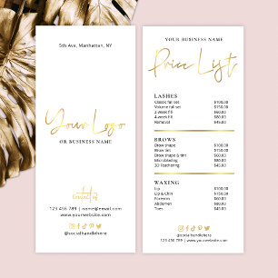 Beauty Salon Glam Gold Logo Moderne Preisliste Werbekarte