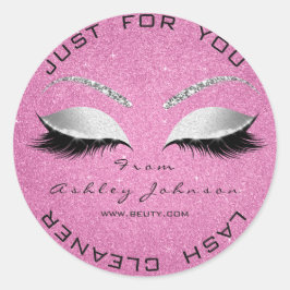 Beauty Salon Glitzer Grau Pink Rose Lashes Reinigu Runder Aufkleber
