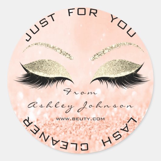 Beauty Salon Glitzer Peach Gold Lash Cleaner Runder Aufkleber (Vorderseite)